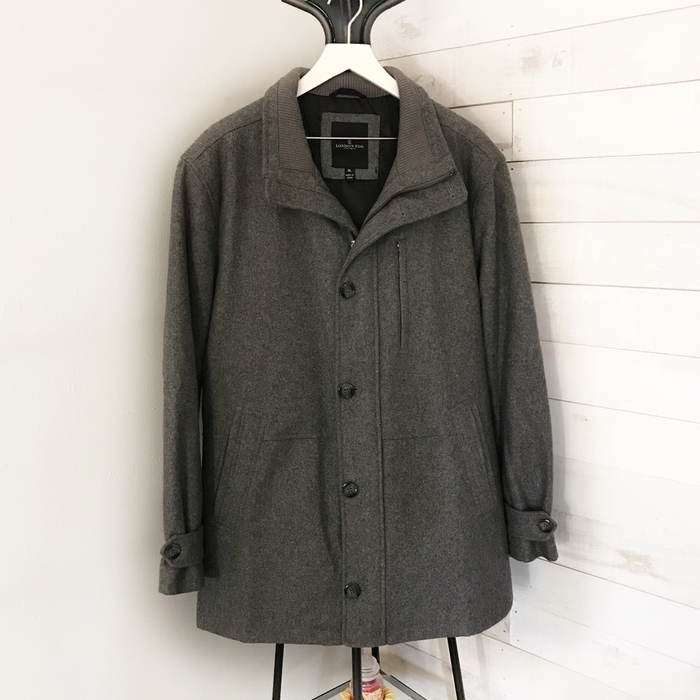 London Fog Wool Blend Gray Coat Size XL